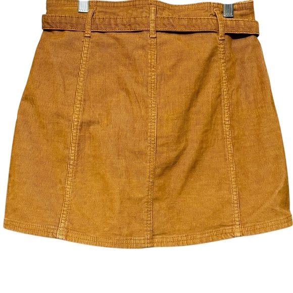American Eagle High Rise A Line Corduroy Y2K Button Front Belted Tie Waist Skirt - Picture 6 of 9